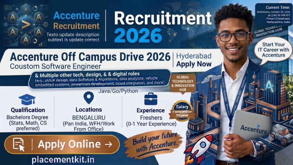 Accenture Off Campus Drive 2026 | Custom Software Engineer | Bengaluru | Apply Online