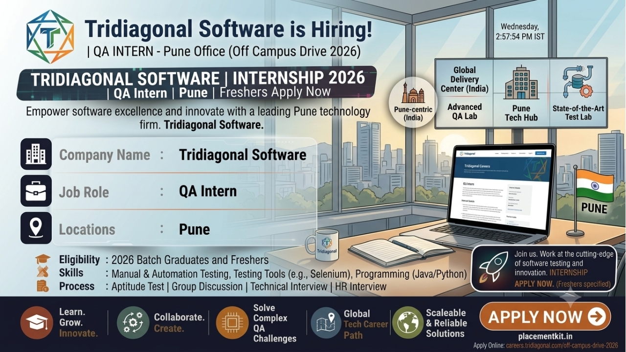 Tridiagonal Software Internship 2026 | QA Intern | Pune | Freshers Apply Online