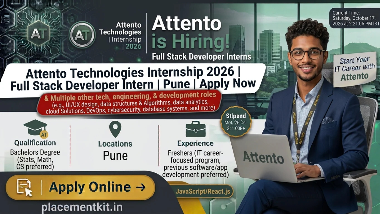 Attento Technologies Internship 2026 | Full Stack Developer Intern | Pune | ₹15,000 Stipend | Apply Online