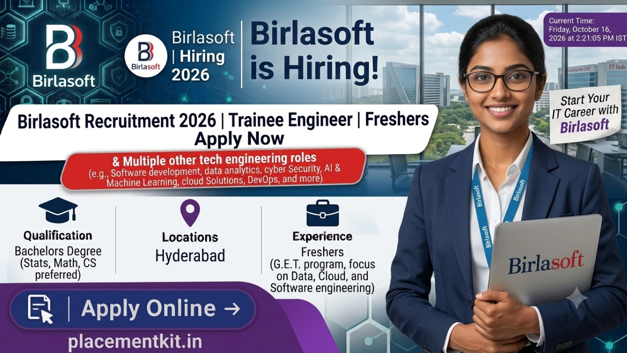 Birlasoft Recruitment 2026 | Trainee Engineer | Hyderabad | Freshers Apply Online