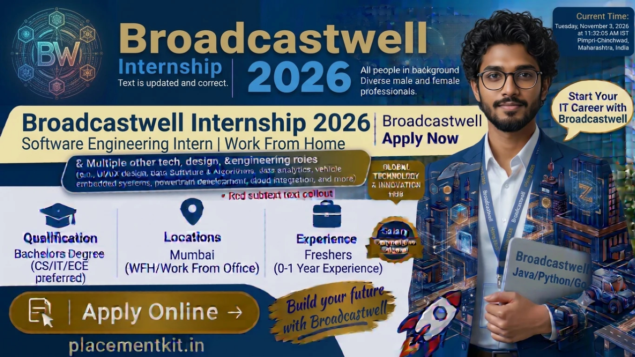 Broadcastwell Internship 2026 | Software Engineering Intern | Work From Home | Freshers Apply Online