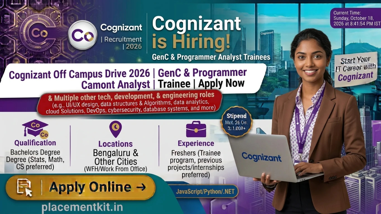 Cognizant Off Campus Drive 2026 | GenC & Programmer Analyst Trainee | Freshers Apply Online