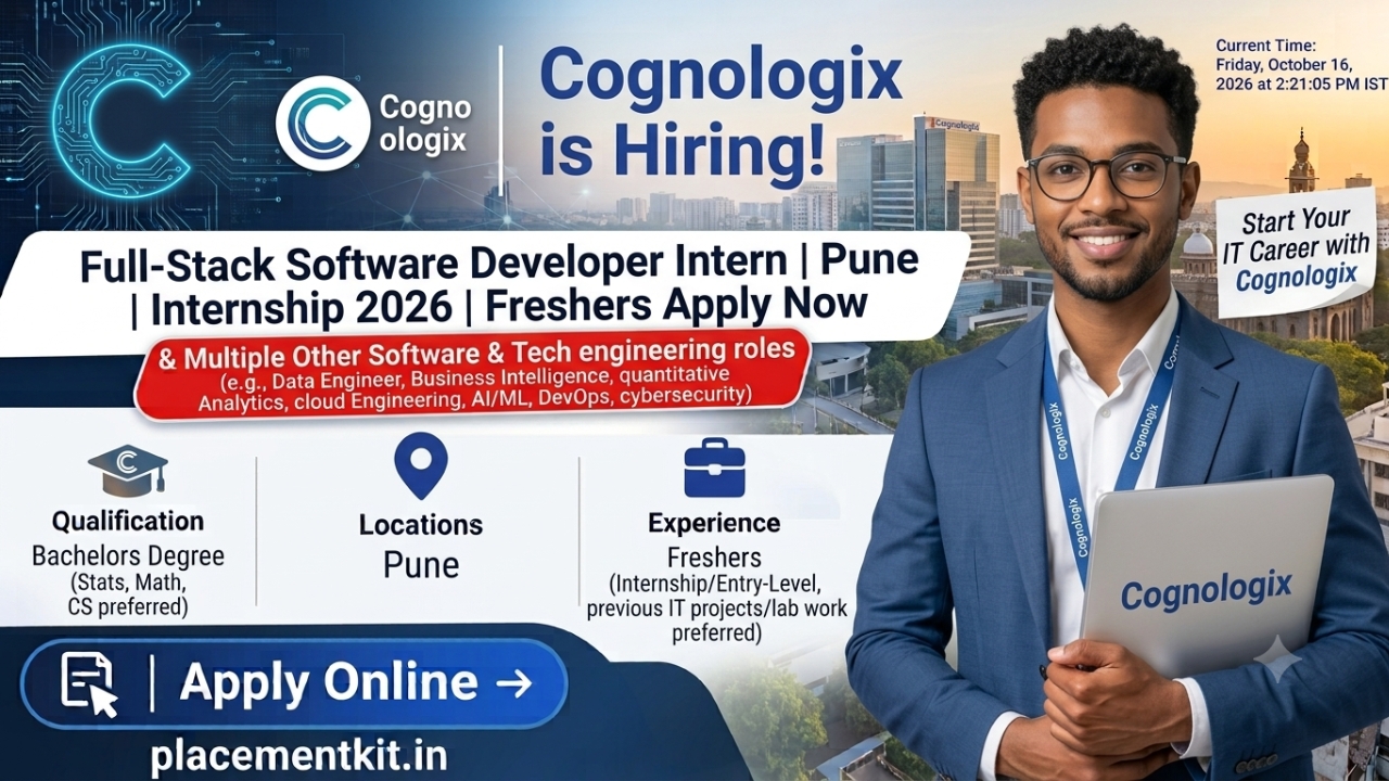 Cognologix Internship 2026 | Full-Stack Software Developer Intern | Pune | Freshers Apply Online