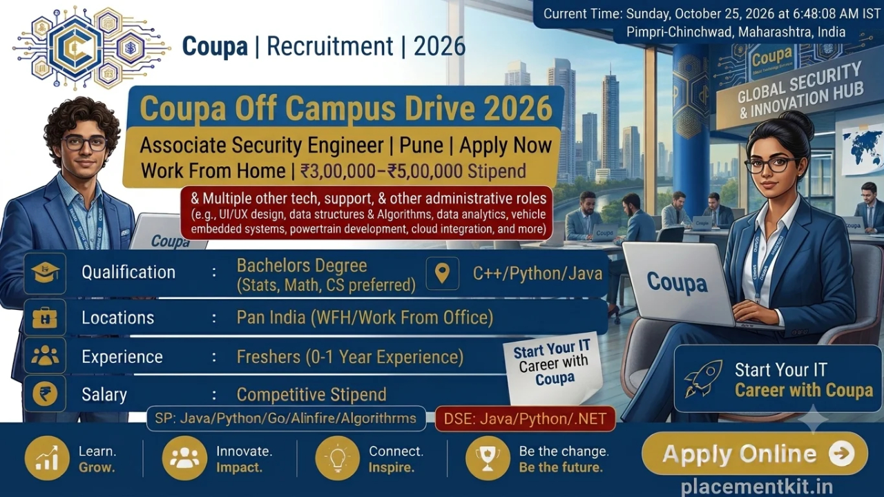 Coupa Off Campus Drive 2026 | Associate Security Engineer | Pune | Freshers & Early-Career Candidates Apply Online