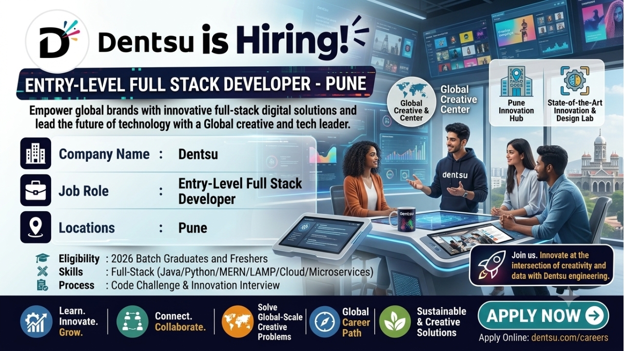 Dentsu Recruitment 2026 | Entry-Level Full Stack Developer | Pune | Freshers Apply Online