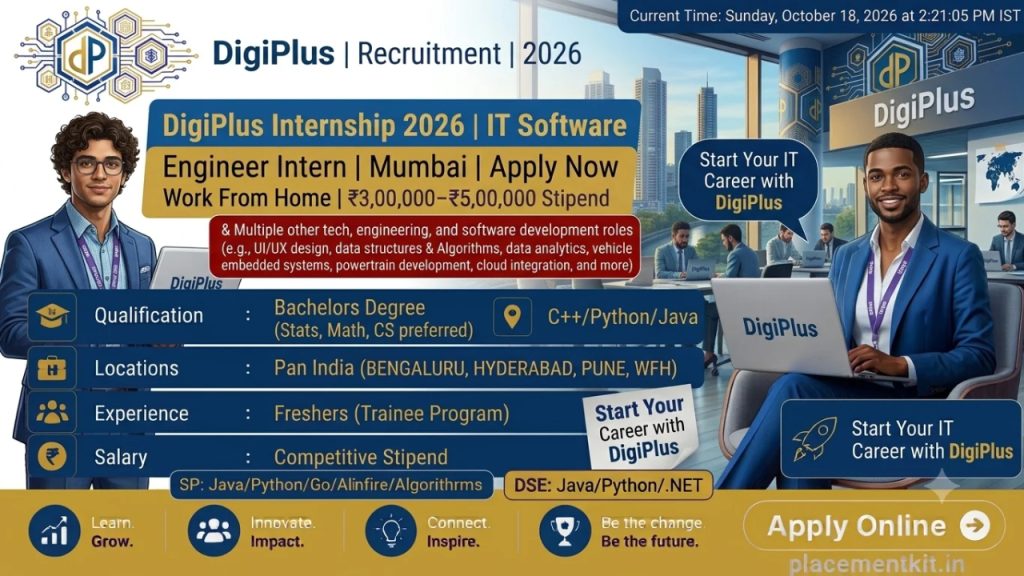 DigiPlus Internship 2026 | IT Software Engineer Intern | Mumbai | Freshers Apply Online