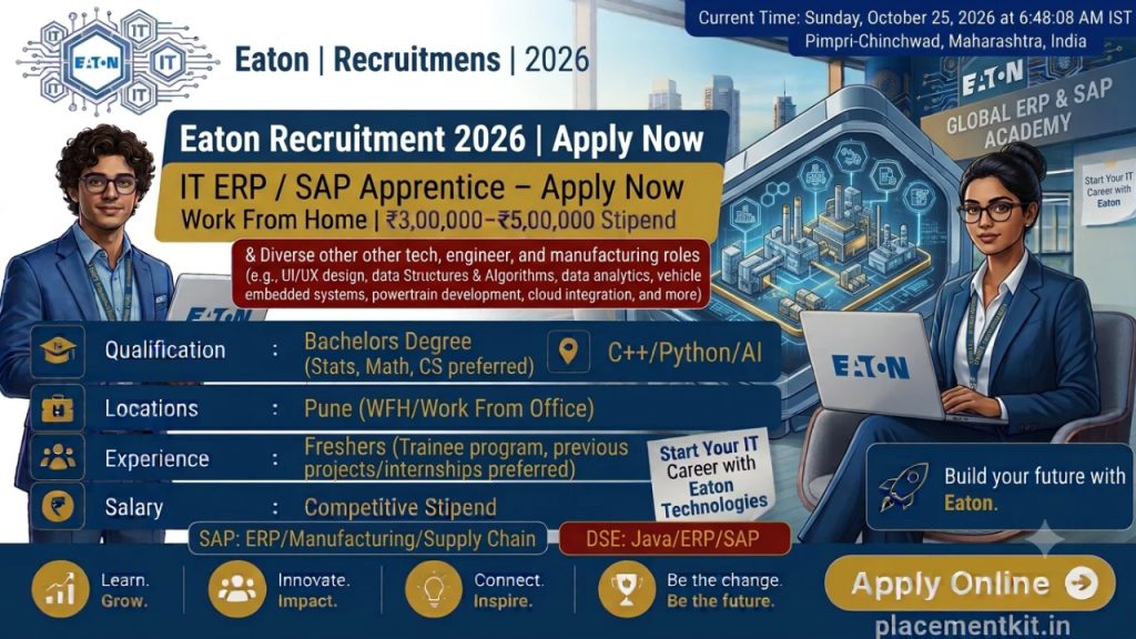 Eaton Recruitment 2026 | IT ERP / SAP Apprentice | Pune | Freshers Apply Online