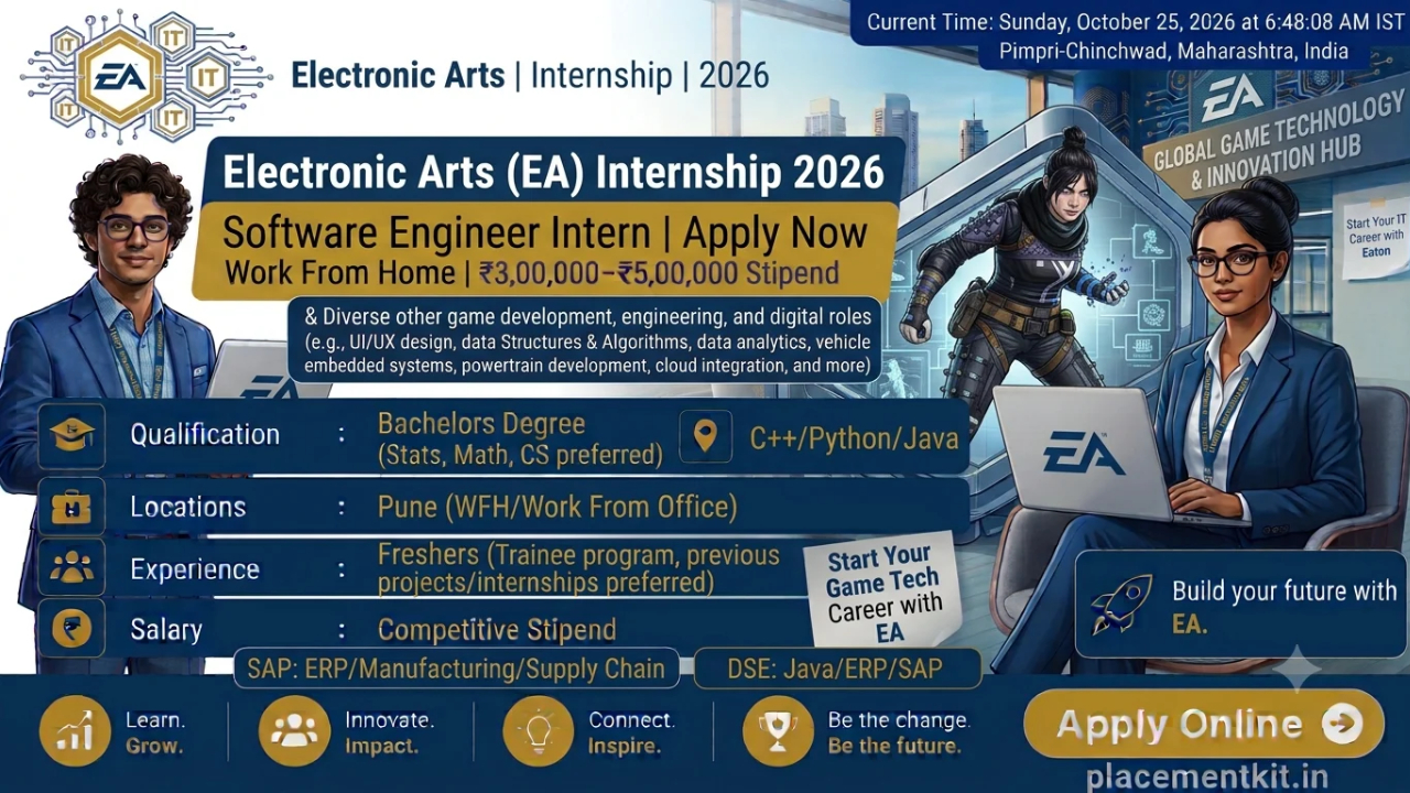 Electronic Arts (EA) Internship 2026 | Software Engineer Intern | Hyderabad | Freshers Apply Online