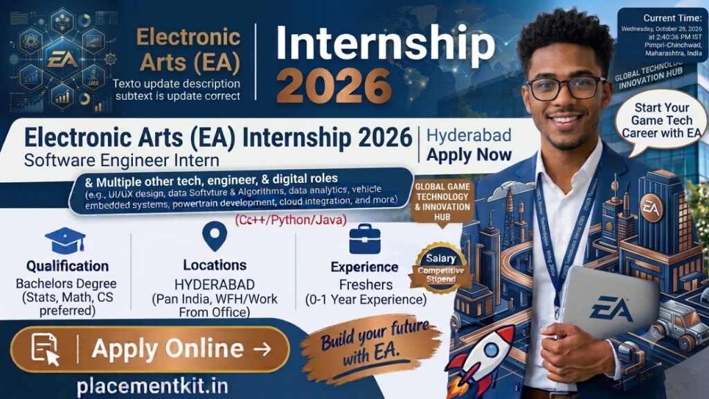 Electronic Arts (EA) Internship 2026 | Software Engineer Intern | Hyderabad | Freshers Apply Online