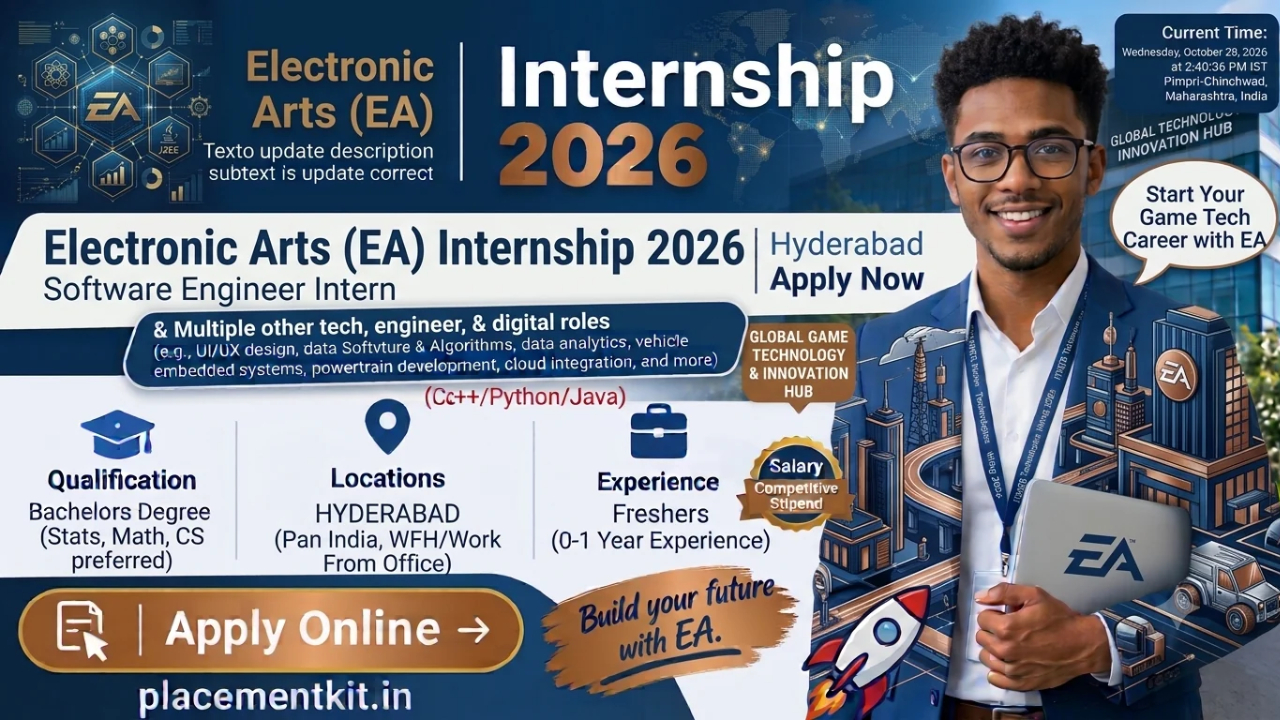 Electronic Arts (EA) Internship 2026 | Software Engineer Intern | Hyderabad | Freshers Apply Online