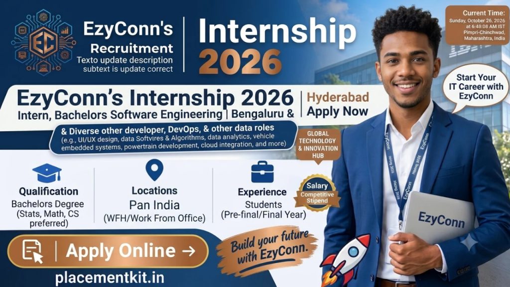 EzyConn Internship 2026 | Software Engineering Intern | Work From Home | Freshers Apply Online