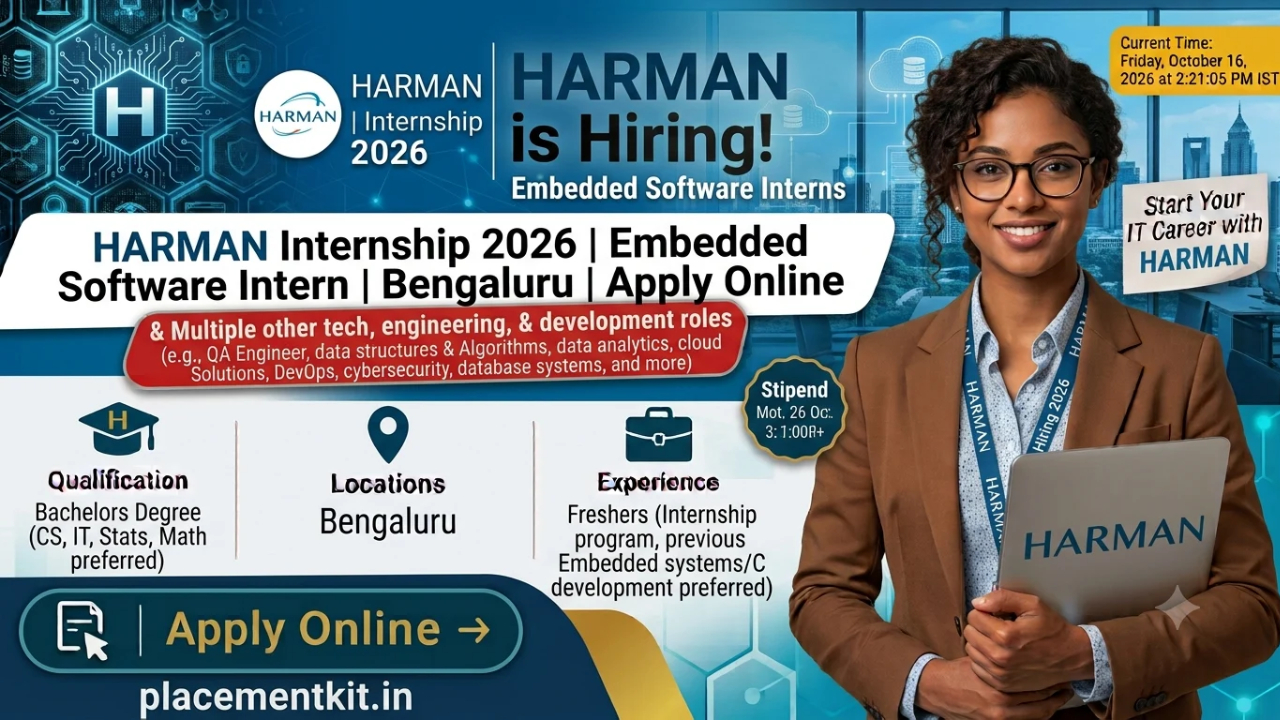 HARMAN Internship 2026 | Embedded Software Intern | Bengaluru | Freshers Apply Online