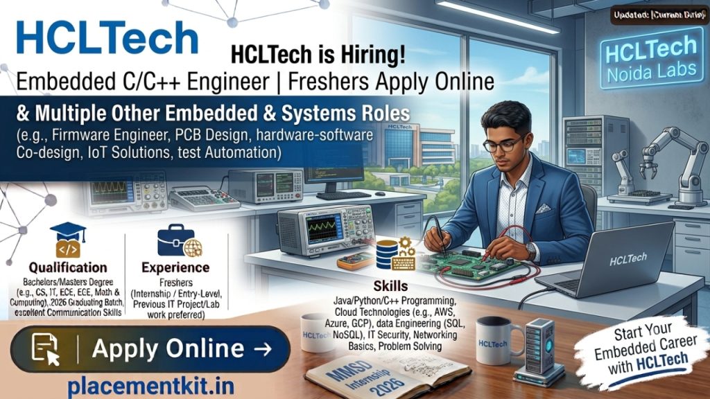 HCLTech Recruitment 2026 | Embedded C/C++ Engineer | Freshers Apply Online