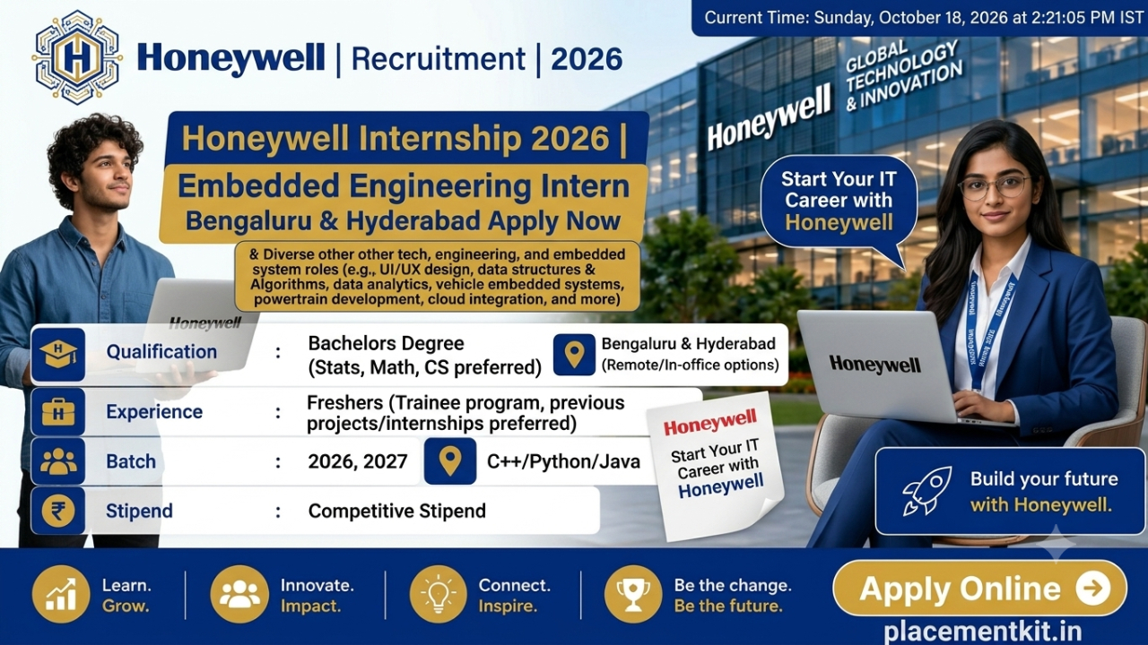 Honeywell Internship 2026 | Embedded Engineering Intern | Bengaluru & Hyderabad | Freshers Apply Online