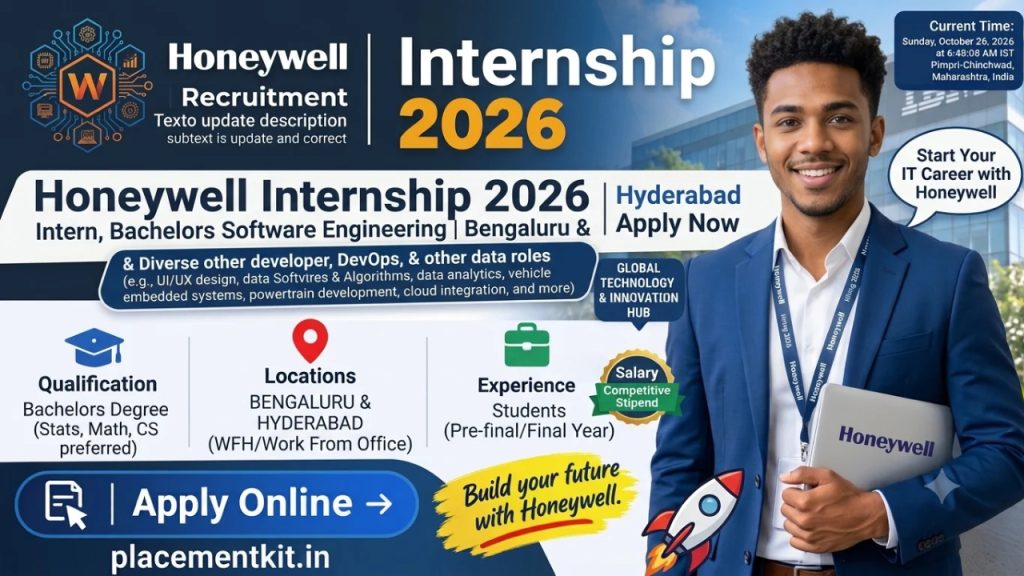 Honeywell Internship 2026 | Intern, Bachelors Software Engineering | Bengaluru & Hyderabad | Students Apply Online