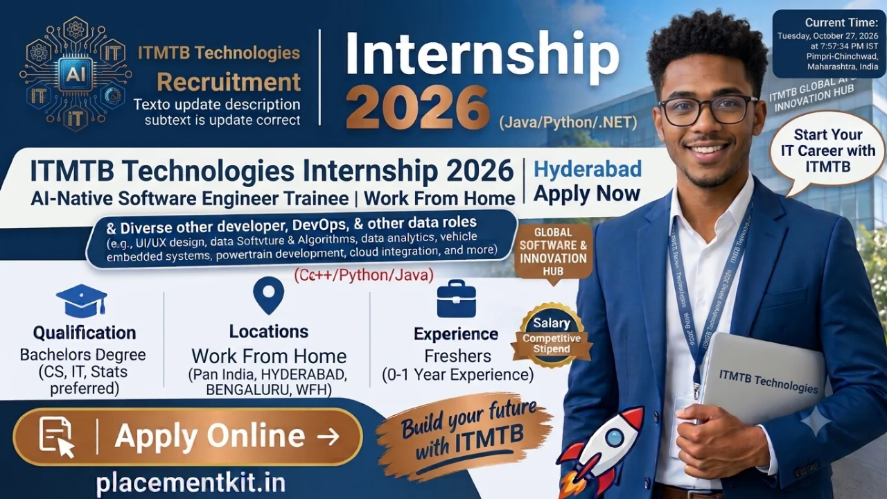 ITMTB Technologies Internship 2026 | Software Engineering Intern – AI | Work From Home | Freshers Apply Online