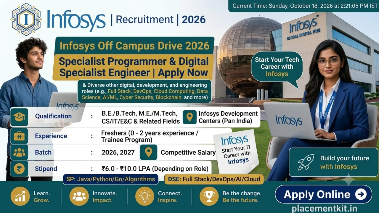Infosys Off Campus Drive 2026 | Specialist Programmer & Digital Specialist Engineer | Freshers Apply Online