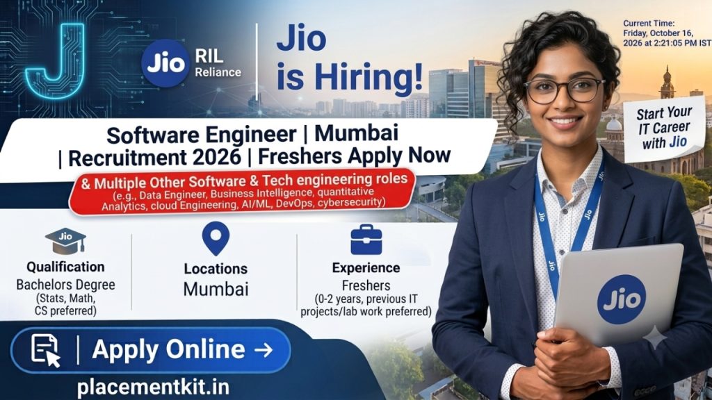Jio Recruitment 2026 | Software Engineer | Mumbai | Freshers Apply Online