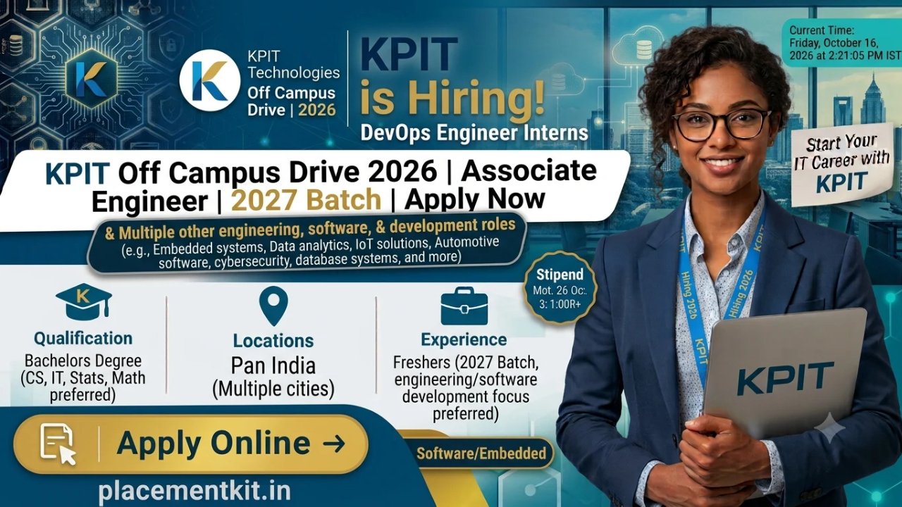 KPIT Technologies Off Campus Drive 2026 | Associate Engineer | 2027 Batch | Apply Online