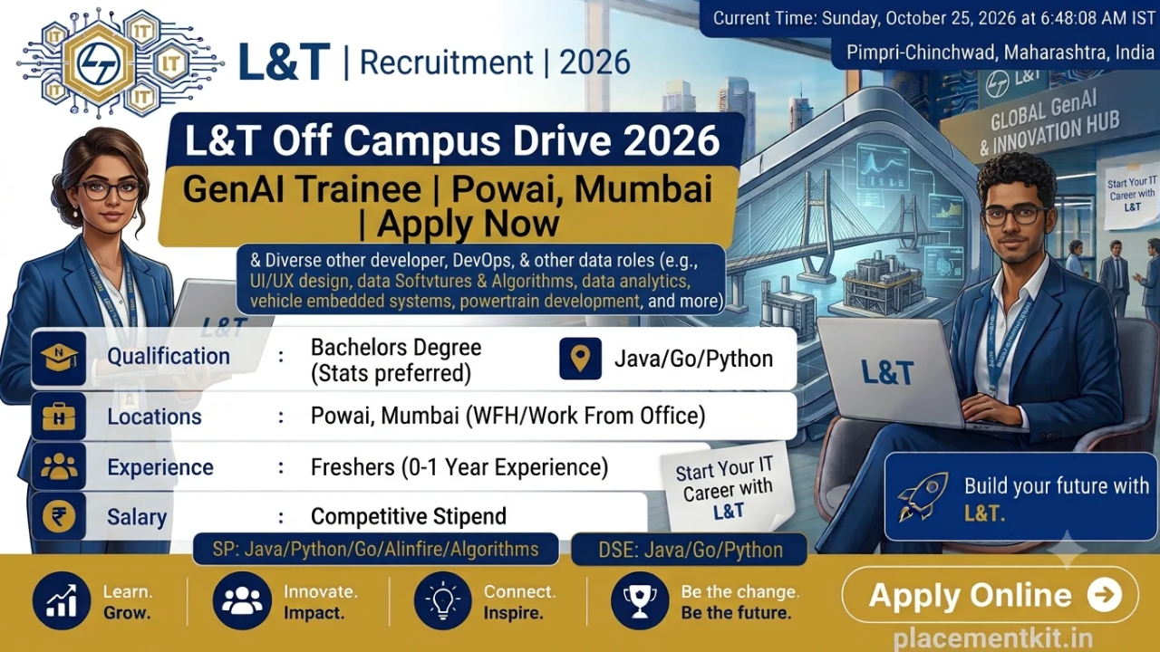 L&T Off Campus Drive 2026 | GenAI Trainee | Powai, Mumbai | Freshers Apply Online