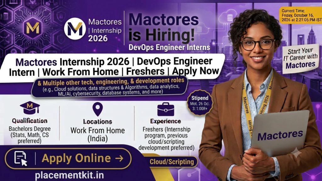 Mactores Internship 2026 | DevOps Engineer Intern | Work From Home | Freshers Apply Online