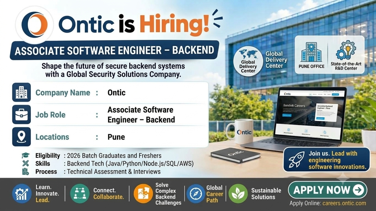 Ontic Recruitment 2026 | Associate Software Engineer – Backend | Pune | Freshers Apply Online