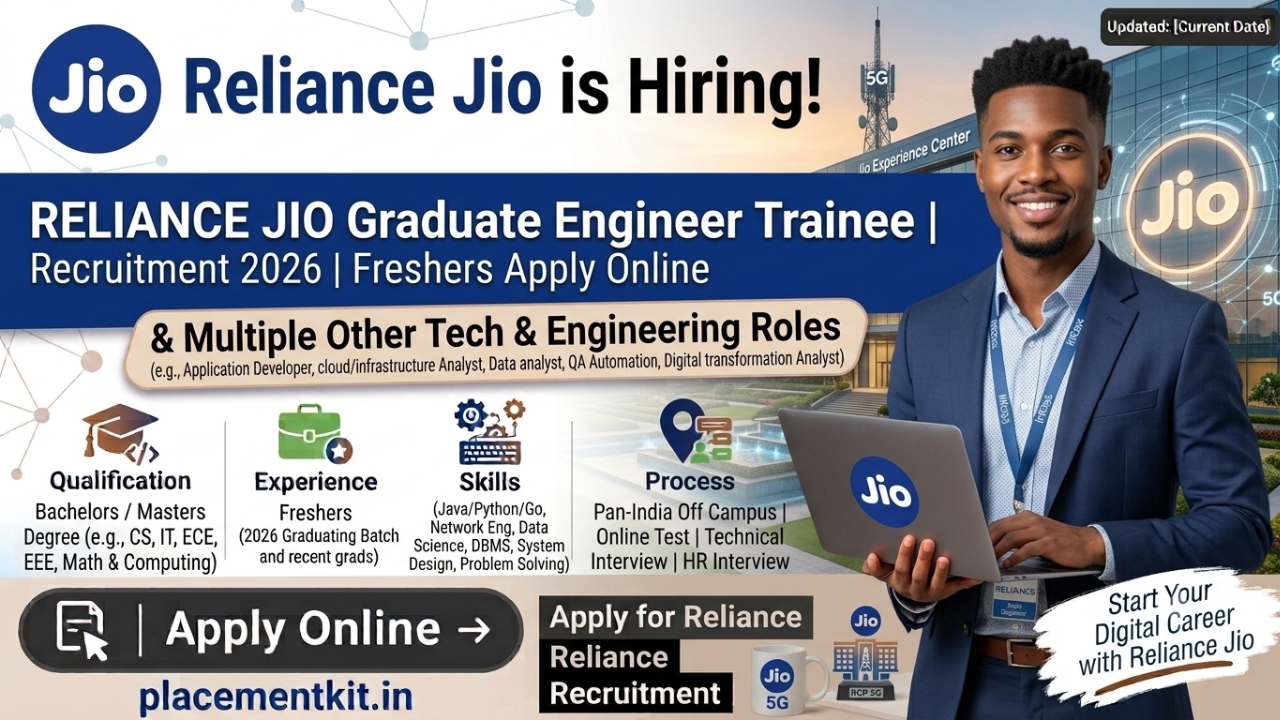Reliance Jio Recruitment 2026 | Graduate Engineer Trainee | Freshers Apply Online