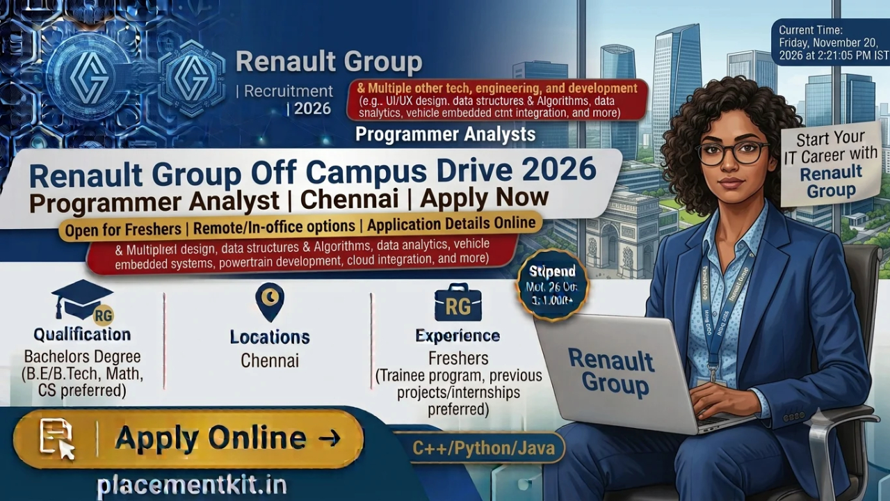Renault Group Off Campus Drive 2026 | Programmer Analyst | Chennai | B.E/B.Tech Freshers Apply Online