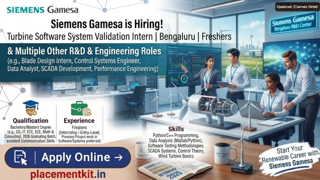 Siemens Gamesa Internship 2026 | Turbine Software System Validation Intern | Bengaluru | Freshers Apply Online