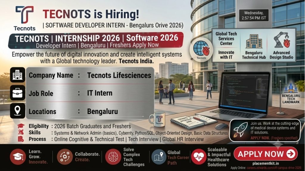 Tecnots Internship 2026 | Software Developer Intern | Bengaluru | Freshers Apply Online