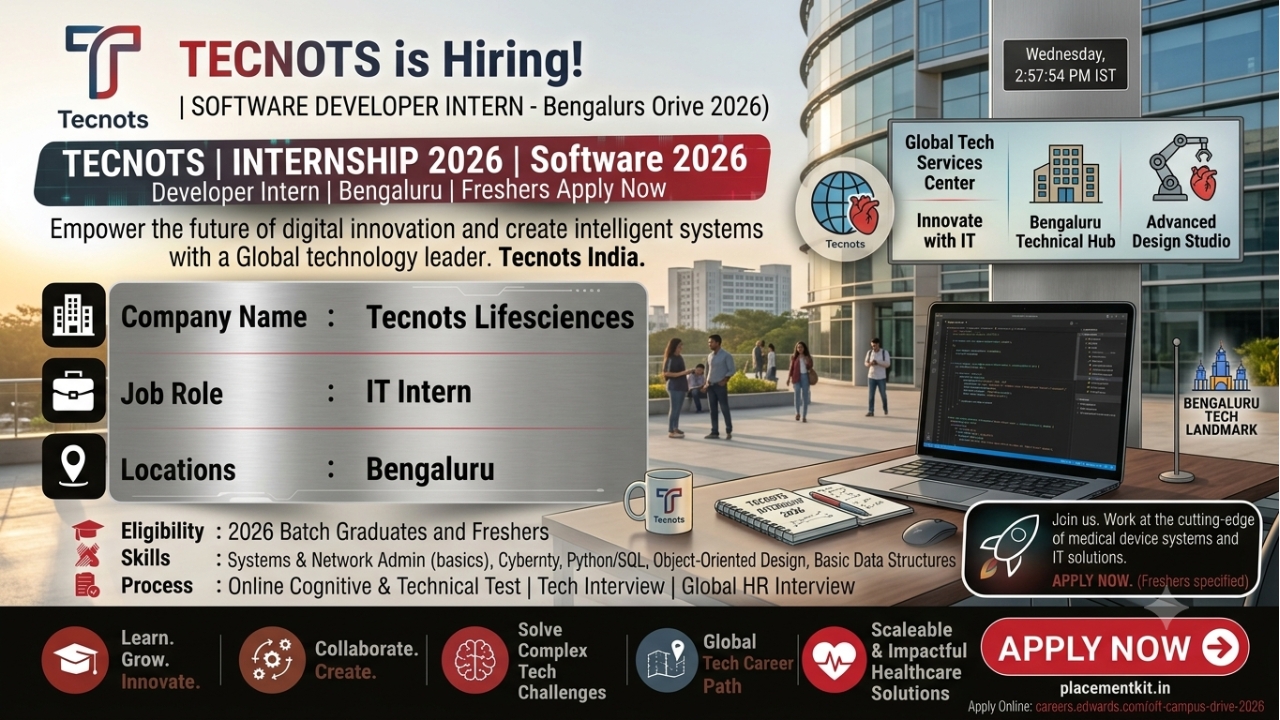 Tecnots Internship 2026 | Software Developer Intern | Bengaluru | Freshers Apply Online