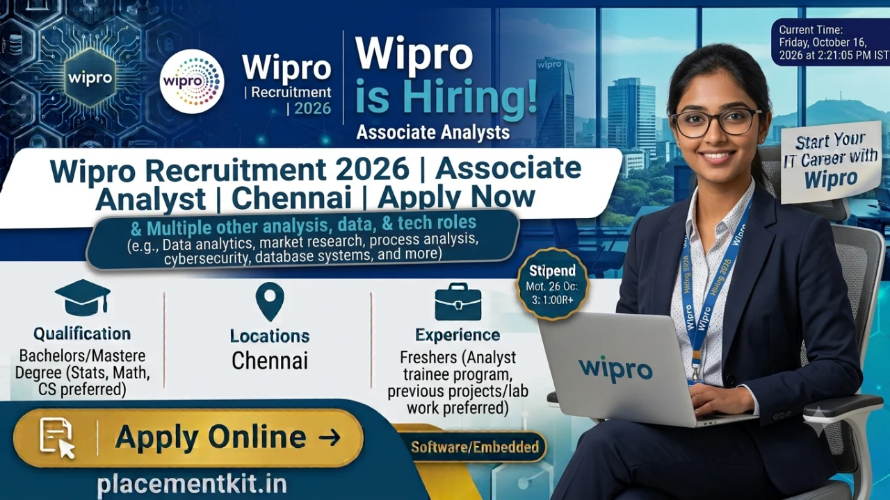Wipro Recruitment 2026 | Associate Analyst | Chennai | Freshers Apply Online